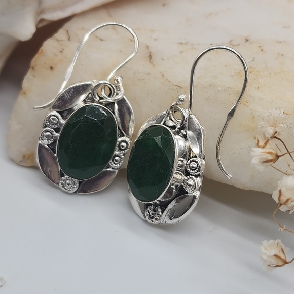 Silver 925 Earrings Natural Raw Jade Raw Stones - Picture 6 of 9